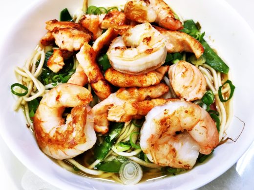 909. Ramen with Vegetables, Salmon and Shrimps